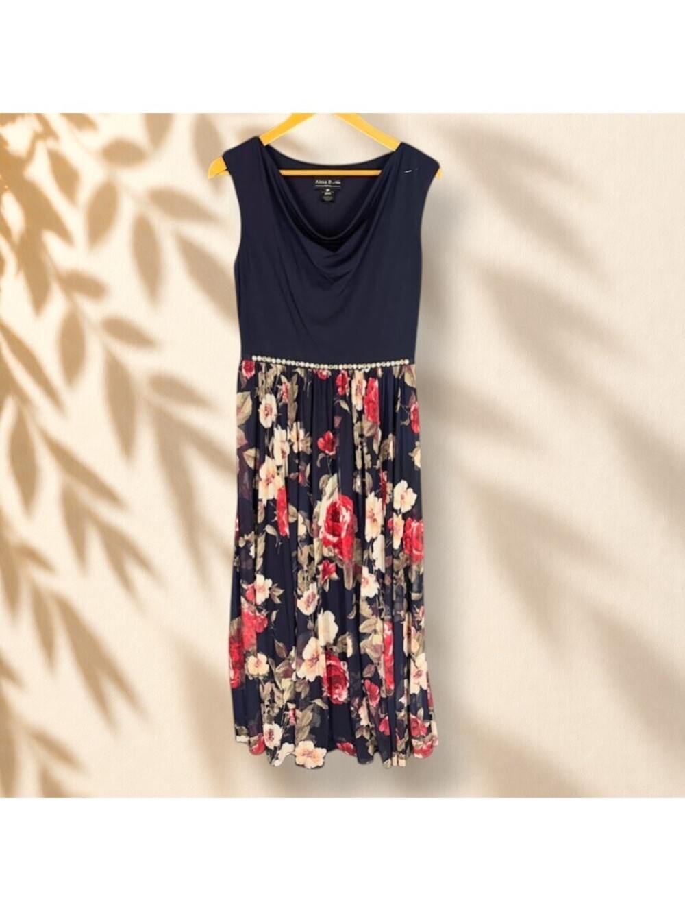 Alexa B Dress Women 8P Petite Blue Floral Shift Midi V-Neck Lined Sleeveless
